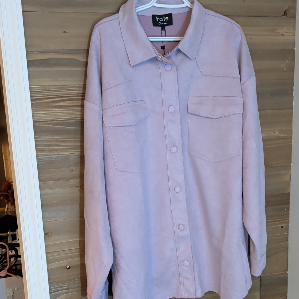 Fate Lavender Suede-Look Button-Up Shaker 3X. Pit To Pit 30"